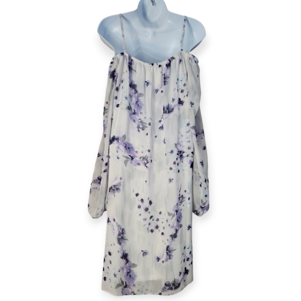 NWOT WHBM white & purple cold shoulder sheath dress Womens Large - Picture 2 of 6